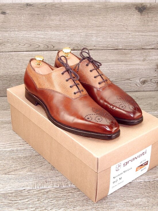 $695 Neiman Marcus GRAVATI Italian Oxford 9 M Tan/Cognac 18754 * add $15 Trees main image 4